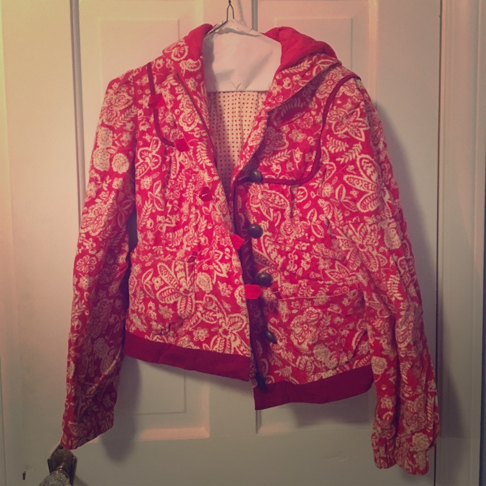 Anthropologie floral print corduroy quilted coat